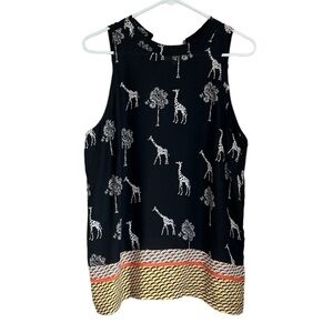 Worthington Black Giraffe Print Sleeveless Pullover Blouse Tank Top. Size:L